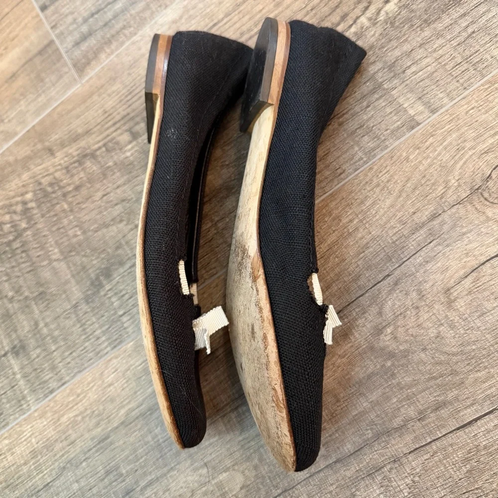 Kate Spade Black Ballet Flats Bow Women's‎ 6B Feminine Career Wood Heel Girlhood